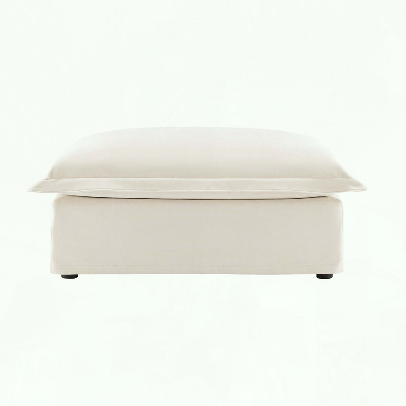 Koala Ottoman with Removable Cover, Cream Chenille