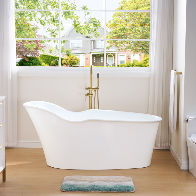 Baignoire de trempage autoportante en acrylique avec drain et trop-plein de 66 po, 63 gallons