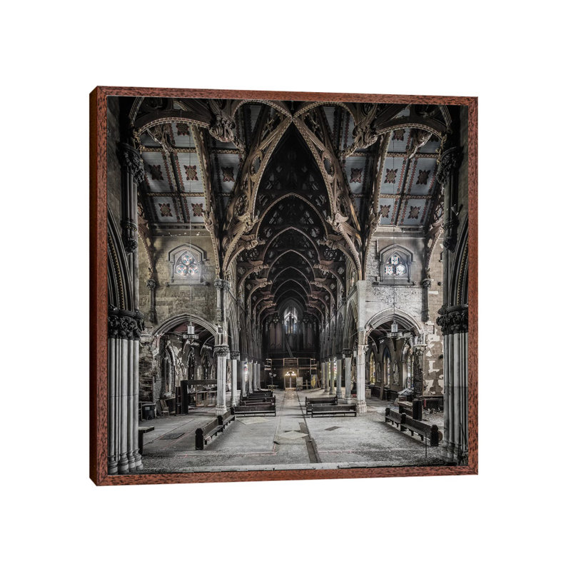 Gothic Church by Simon Yeung - Print on Canvas, 45.72 cm H x 45.72 cm W, Classic Brown Wood Framed