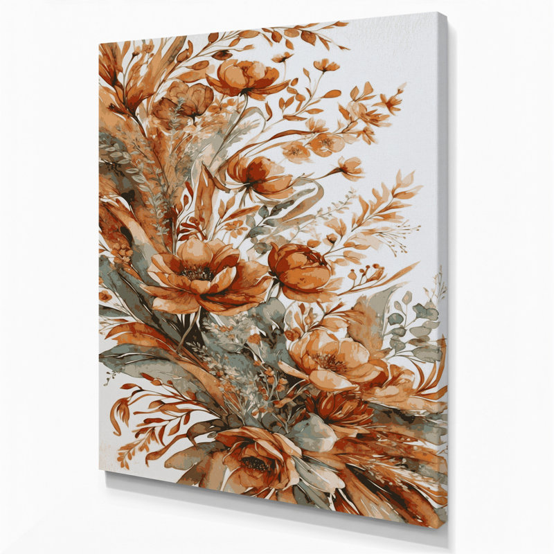 Aquarelle, art floral sur toile 43 gris, H 11 po x l 14 po