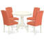 Ensemble de table de salle à manger 5 pièces moderne comprenant une table de cuisine ronde avec piédestal et 4 chaises de salle à manger Parson en simili cuir flamant rose, lin blanc-588374903-638415234-638415236