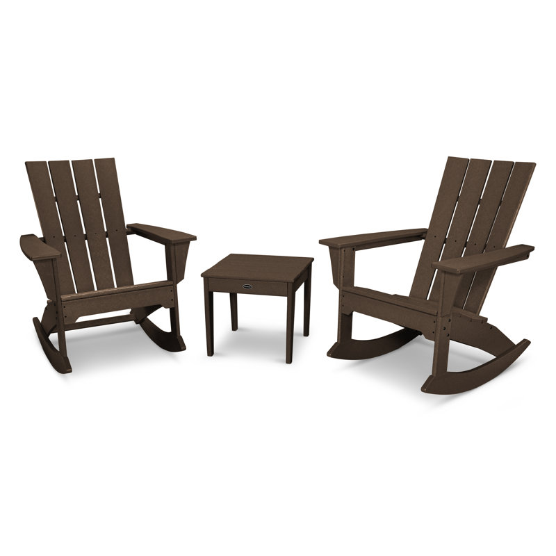 Ensemble de chaise berçante 3 pièces POLYWOOD Quattro, Acajou