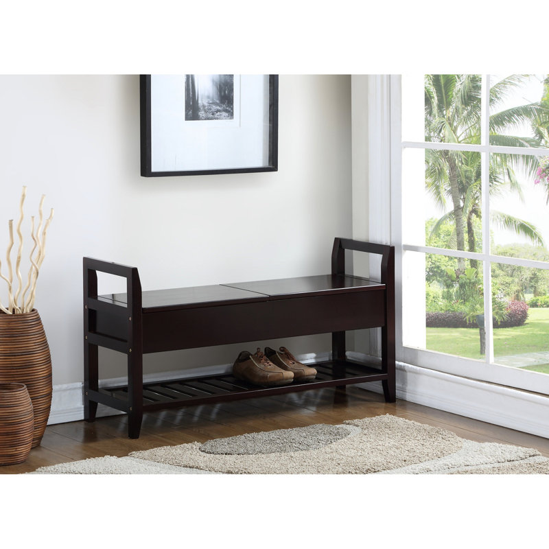 Banc rembourré beige avec compartiments de rangement, avec sièges et espace supplémentaire