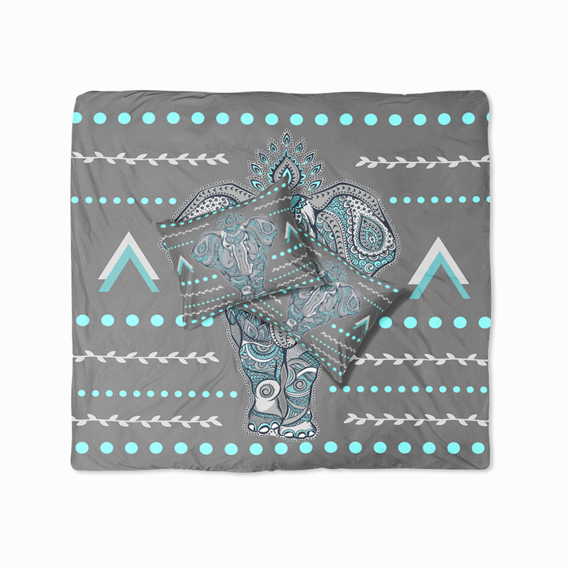  Housse de couette simple Elephant, Housse de couette grand et 2 taies décoratives