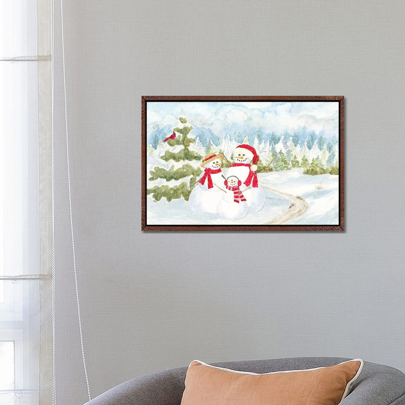 Snowman Wonderland - Family Scene by Tara Reed - Gallery-Wrapped Canvas Giclée on Canvas, Classic Wood Floater Framed