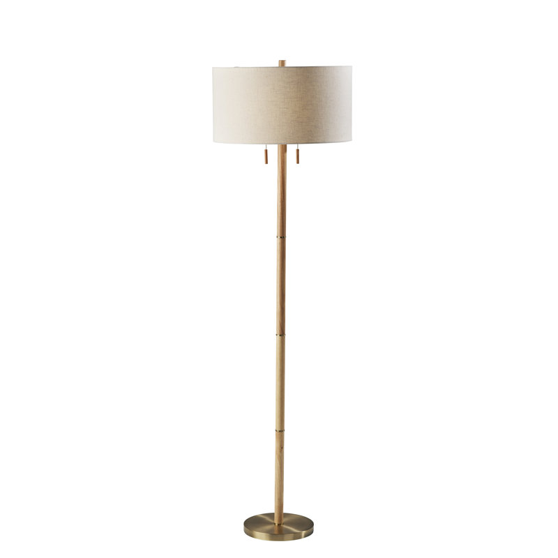 Lampe sur pied 66 po Geno, Blanc cassé, Naturel / laiton antique