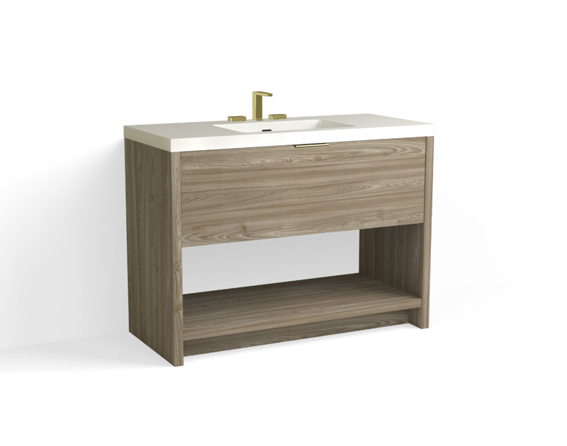 Vista 48" W Freestanding Single Bathroom Vanity, White Gloss, Nimbus/Satin Brass, 8" Widespread