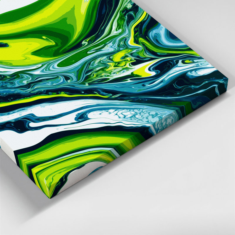 Abstrait art fluide sur toile verte 42, H 32 po x l 32 po