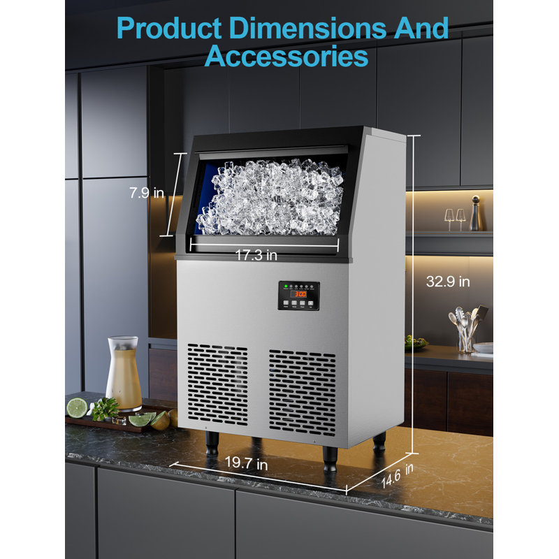 200 Lb. Daily Production Stainless Steel Under Counter/Freestanding Commercial Ice Maker With Clear Cube Ice Ice Scoop & Water Filter