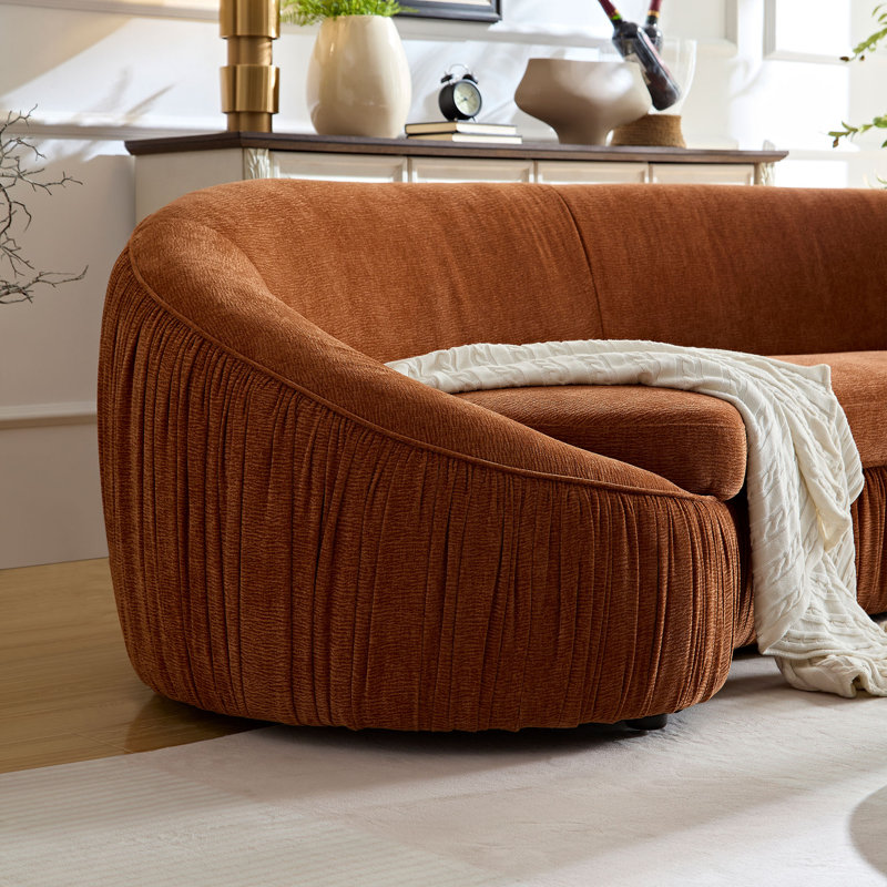 Canapé incurvé Comfort, tissu rayé, structure en bois massif et contreplaqué, coussins à ressorts ensachés, dossier ergonomique, assemblage facile