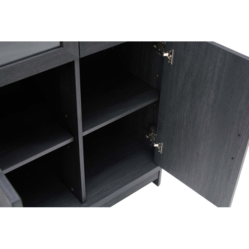 Cabbar Bookcase with Adjustable Shelves and Tempered Glass Doors in (Set of 2), Charcoal Gray