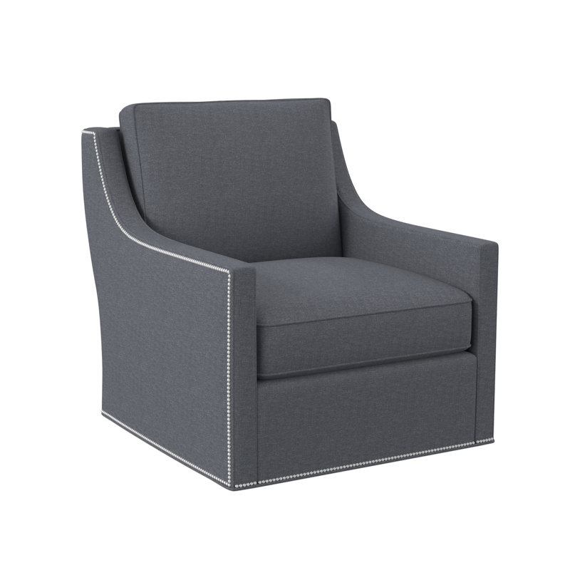 Sonoma Upholstered Swivel Armchair, Polished Nickel Small, Elise Harbor 100% Polyester