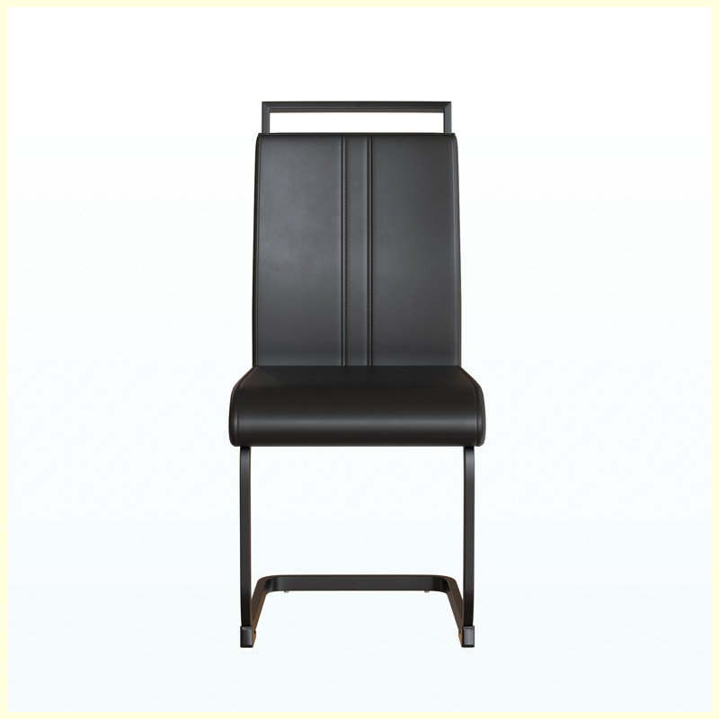 Set of 4 Black PU Leather High Back Dining Chairs, Modern Upholstered Side Chairs with C-Shaped Tube & Black Metal Legs, for Dining Room, Kitchen, Vanity, Office