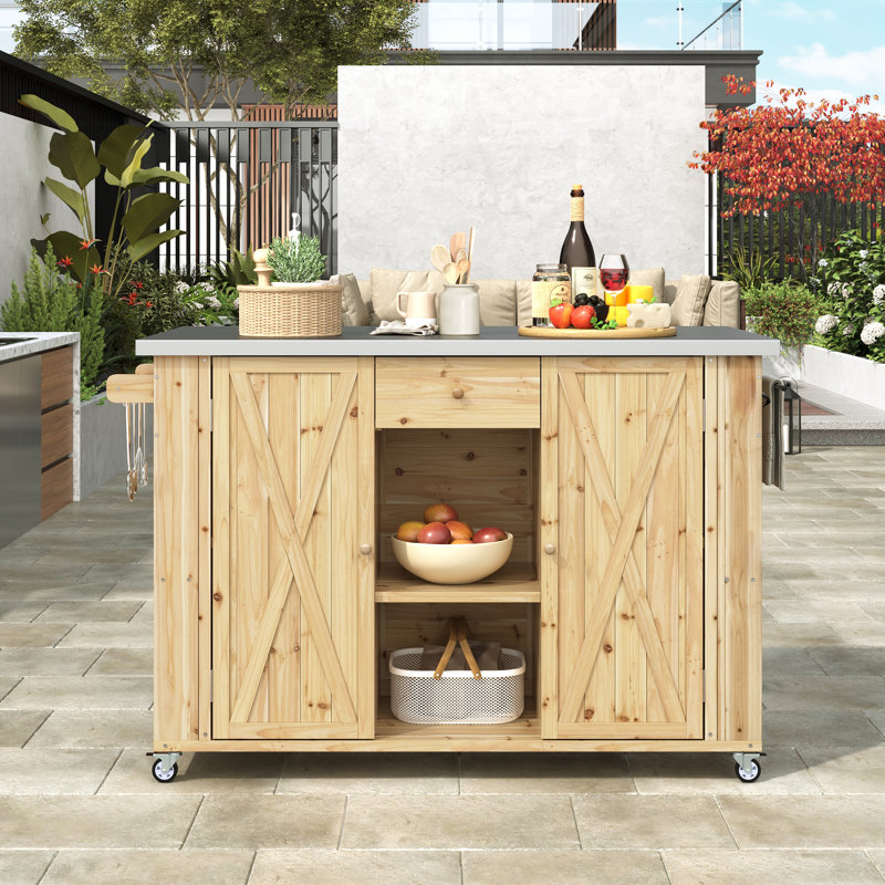 Îlot de cuisine extérieur 52,25 po Farmhouse, Bois naturel