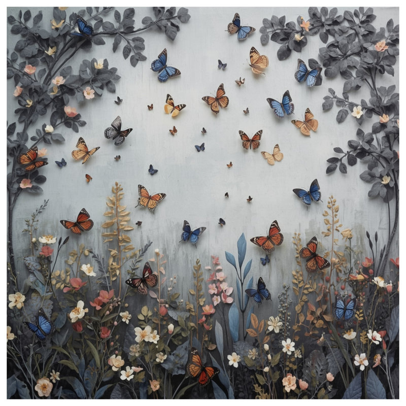 Tapis de bain papillons et fleurs sauvages, L 24 po x L 17 po