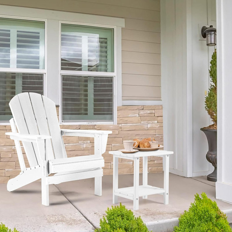 Adirondack Outdoor Side Table, Tier Sturdy Patio End Table Weather Resistant, Solid Side Table For Patio, Pool, Porch, White