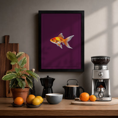 Swimming Goldfish Minimalist - Framed Print