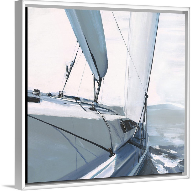 « sea faring life xv », peinture sur toile, H 13,7 po x l 13,7 po x p 1,75 po, Cadre flottant blanc