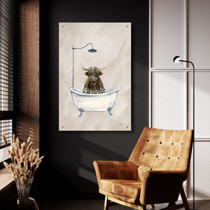 Art mural en verre épique «Highland Cow in Tub Texture» par Yvette St. Amant, H 36 po x l 24 po x P 0,2 po