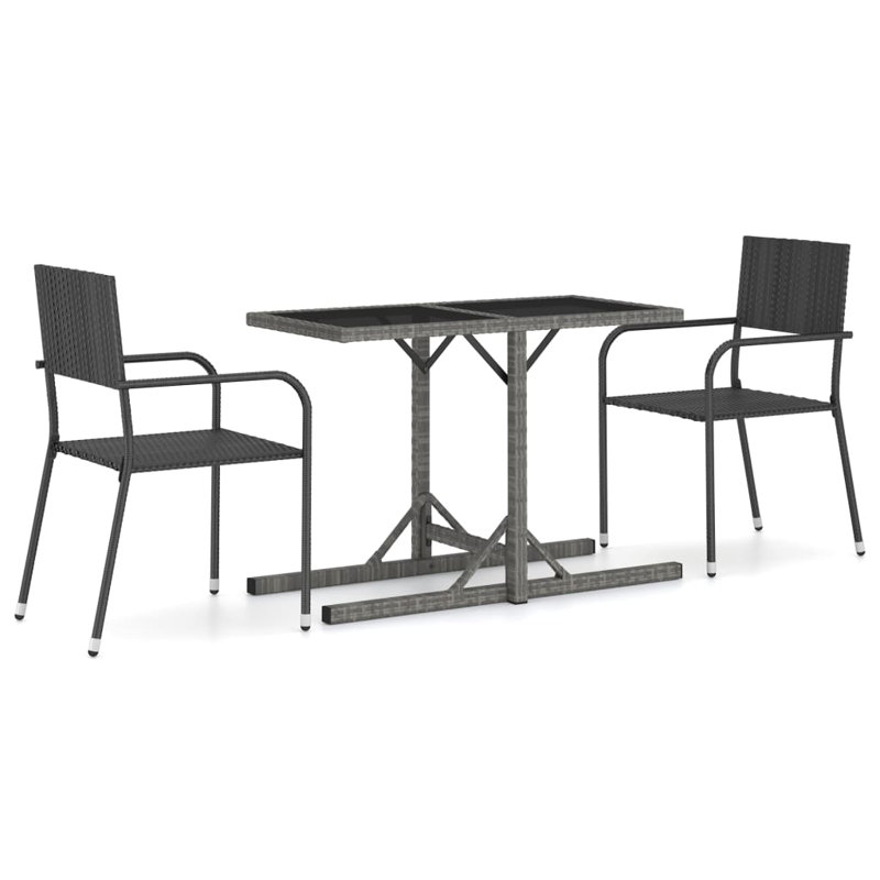 Ensemble bistro rectangulaire pour 2 personnes, Gris, Gris