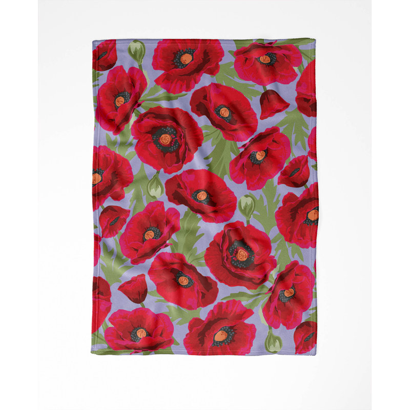 Couverture en velours de molleton Poppie, L 80 po x l 60 po, Floral pervenche