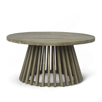Table basse d'extérieur en bois d'acacia pour le patio, table basse ronde pour la cour arrière, pelouse, balcon, finition grise