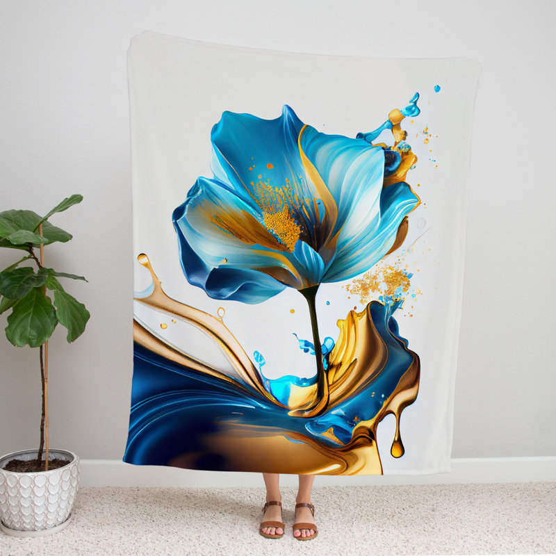 Throw Blanket, 68" W x 80" L, Floral, Light Blue/Yellow/White