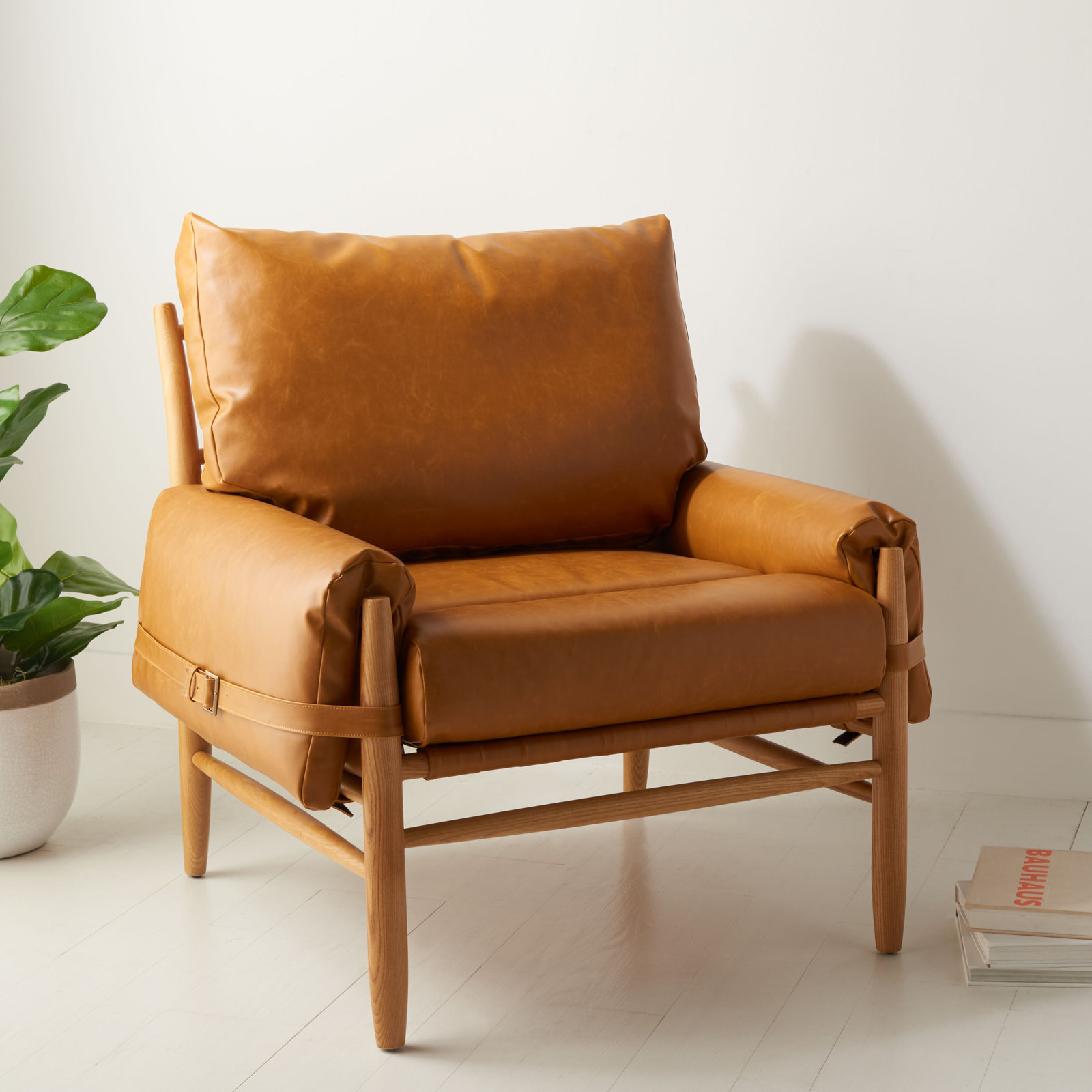 Marla Oak Armchair, Caramel Genuine Leather