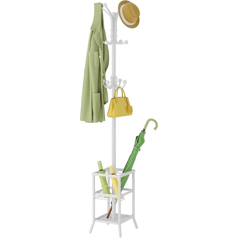 Metal Freestanding 12 - Hook Coat Rack, White