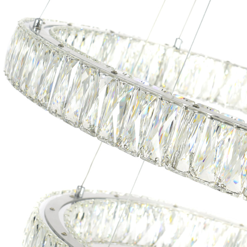 24-Inch 5-Ring Chandelier with Integrated LED, Chrome Finish – Modern Glam Ceiling Light Fixture for Living Room, Dining Room, Entryway