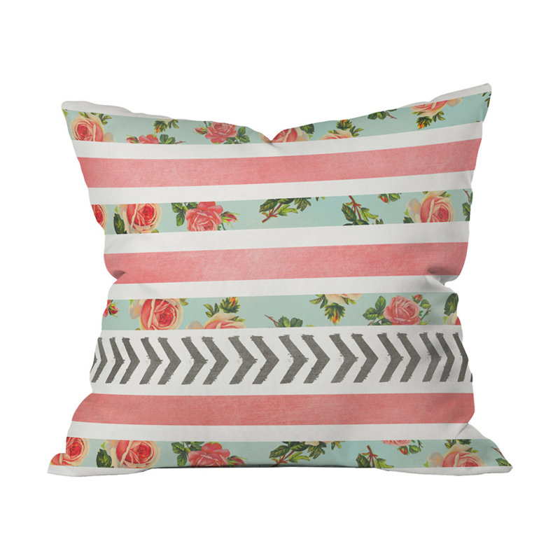 Coussin extérieur rayures et flèches florales, H 16 po x l 16 po x P 4 po