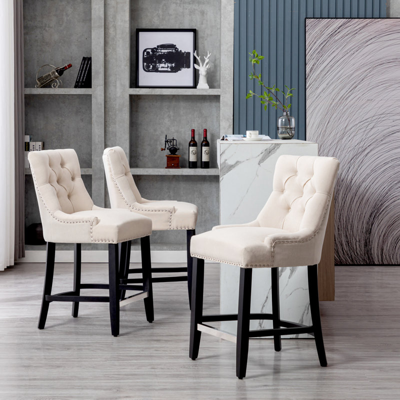 Wren 24" Counter Stool (Set of 3), Teal Linen/Antique Gray Frame