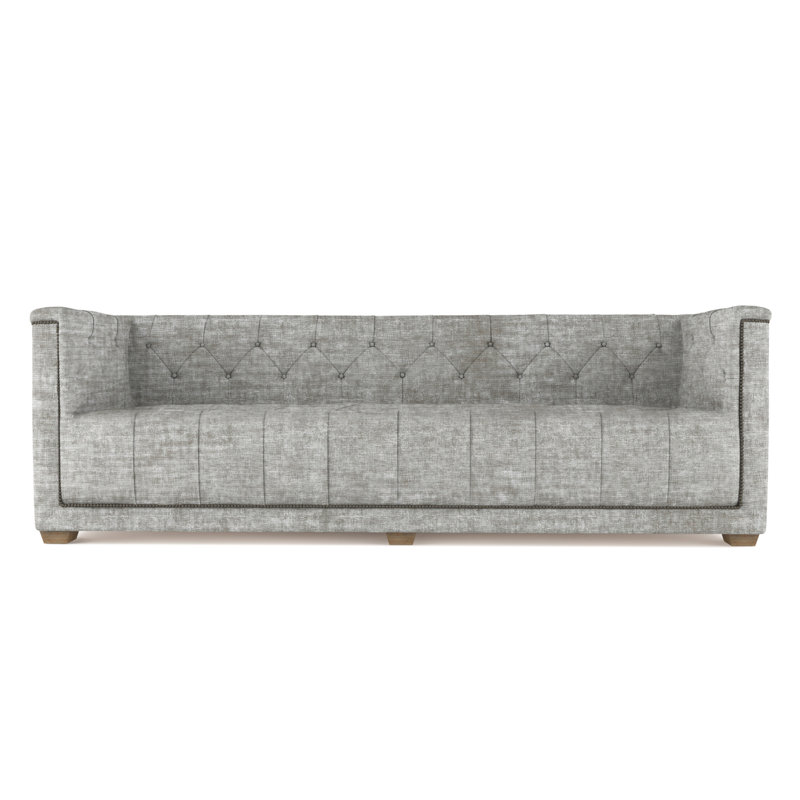 Velvet Sofa, Alabaster Genuine Leather, 96"