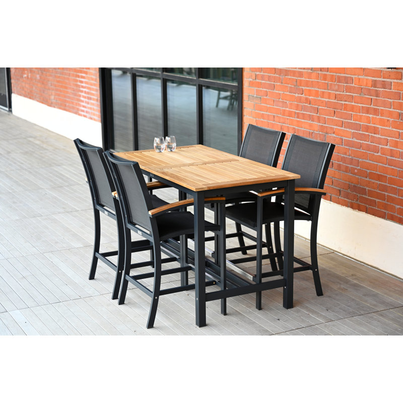 Aluminum Sling & Teak Counter Height Sling Tribeca Barchair, Black