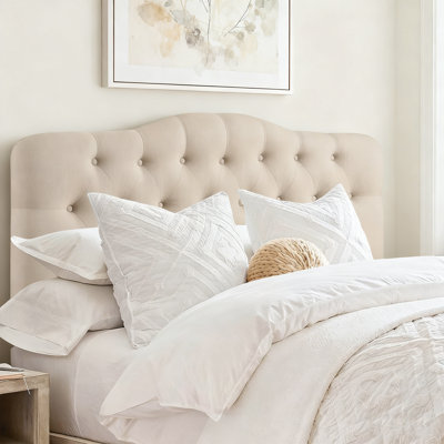 Tufted Upholstered Headboard, Solid Wood Head Board with Wood Legs, Adjustable Height Bed headboard from 37” to 51” Fabric Headboard in Modern Button Design