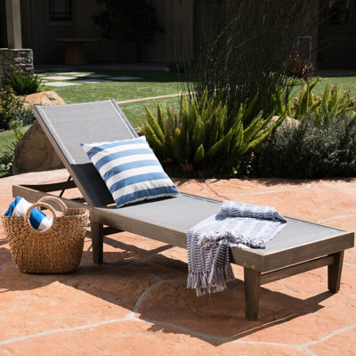 Chaise Lounge With Dark Grey Mesh Seat - Stylish And Comfortable, Crafted From Sustainably Sourced Wood, 79.31" D X 24" W 31.5" H Comfort Style For Your Leisure, 79.31In Deep 24In Wide 31.5In High