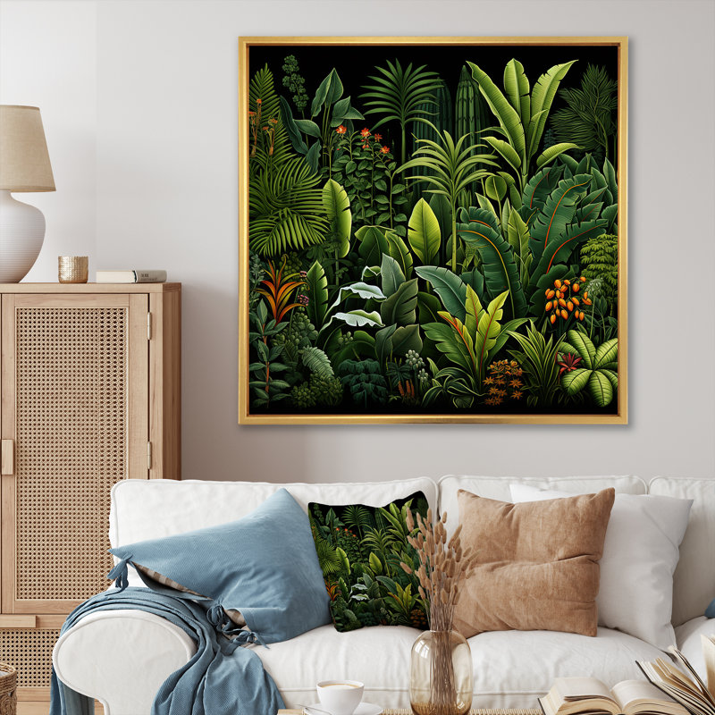 Rainforest Jungle Plants Landscape 3 - Jungle, art mural, H 16 po x l 16 po x P 1 po, Cadre flottant doré
