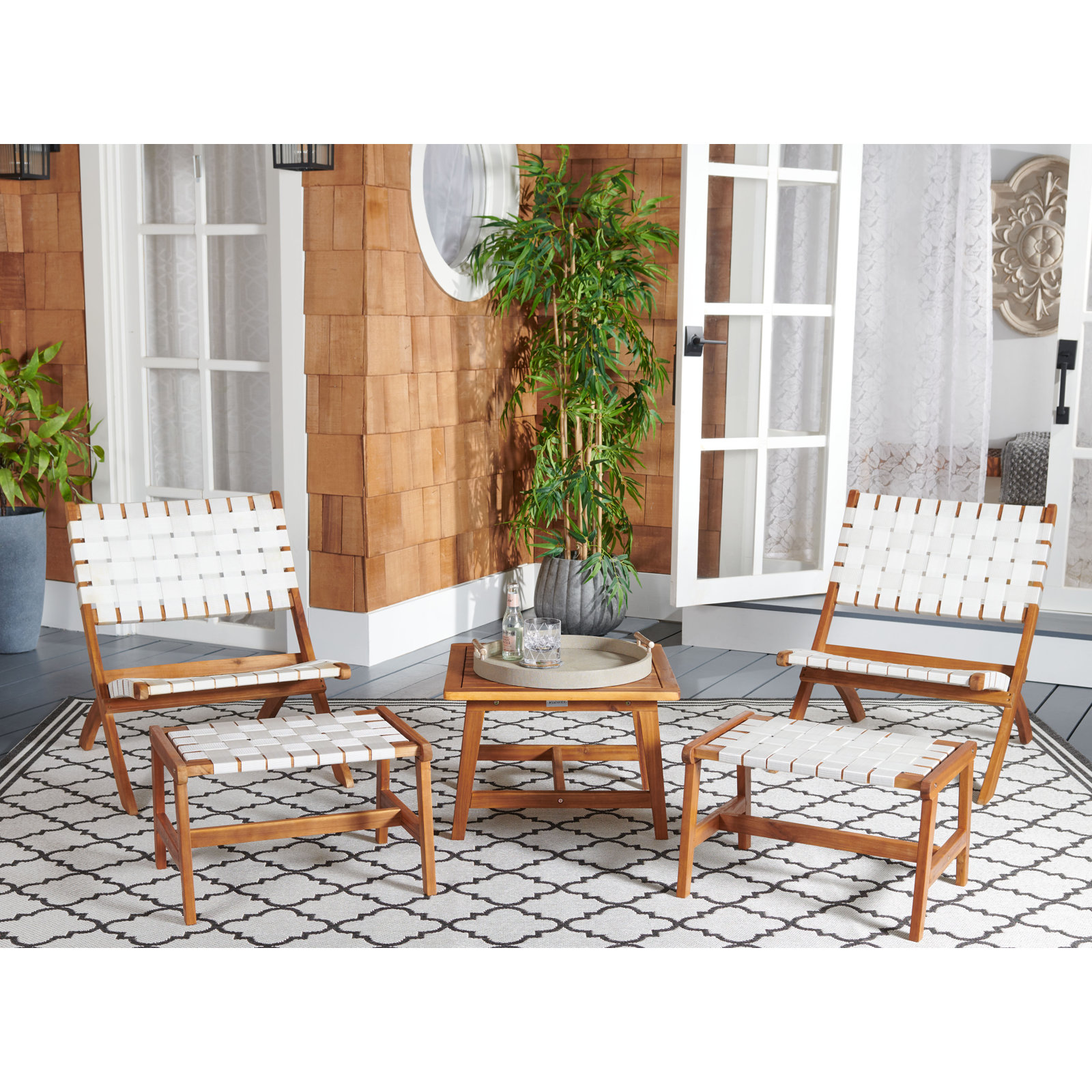 2-Person Acacia Patio Seating Group, Natural/White