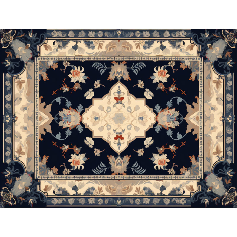 Polyester Comforter, King Comforter, Navy/Beige Oriental