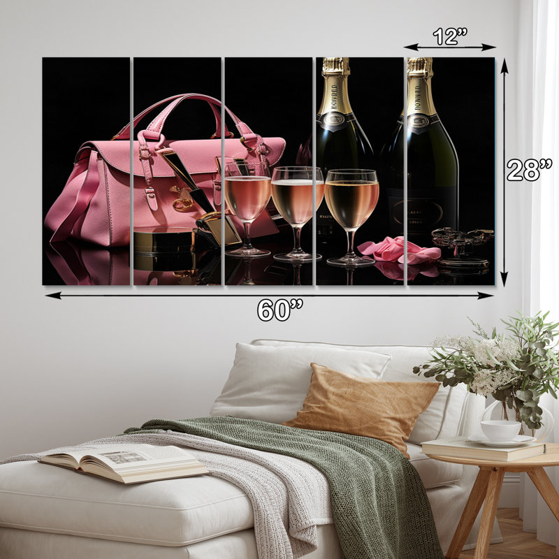 Ensemble de décoration murale rose Fashion Bag & Champagne II - Fashion
