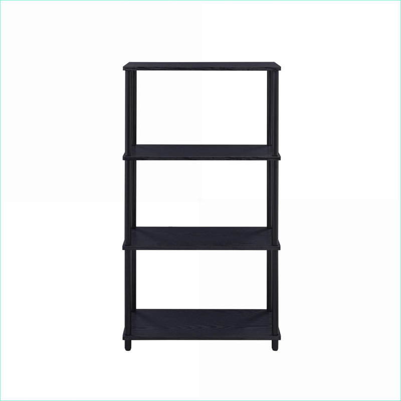 Bookshelf | 4-Tier Industrial Open Bookcase, Black Finish, Metal Frame Composite Wood | Black | Metal,Synthetic Wood, Black