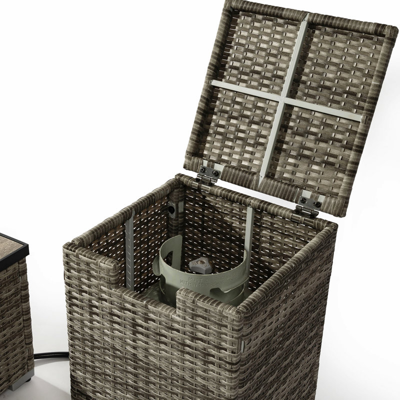 Table de foyer au propane, beige avec support de réservoir et carreau de céramique, 32,44 po de profondeur, 19,63 po de largeur, 15,51 po de hauteur, 80 lb de poids inclus, profondeur x largeur
