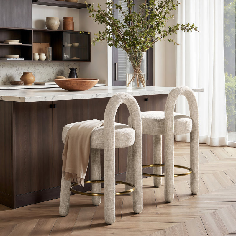 Tabouret de comptoir rond arqué de 26,5 po Ashlie, ensemble de 2, Beige