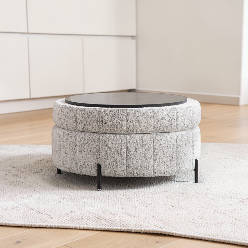 Upholstered  Storage Ottoman, Beige Chenille