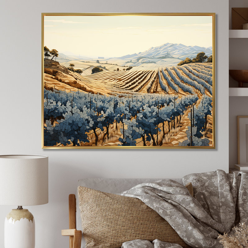 Minimalisme vignoble sur toile de fond, H 30 po x l 40 po x P 1,5 po, Cadre flottant doré