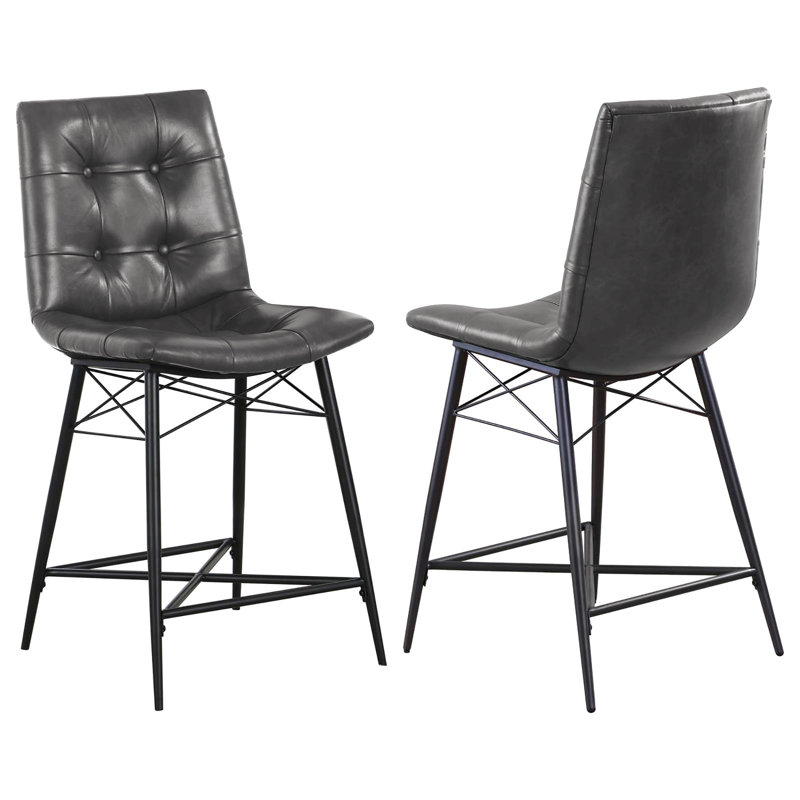 Grey Tufted Counter Height Stools (Set Of 2), Black