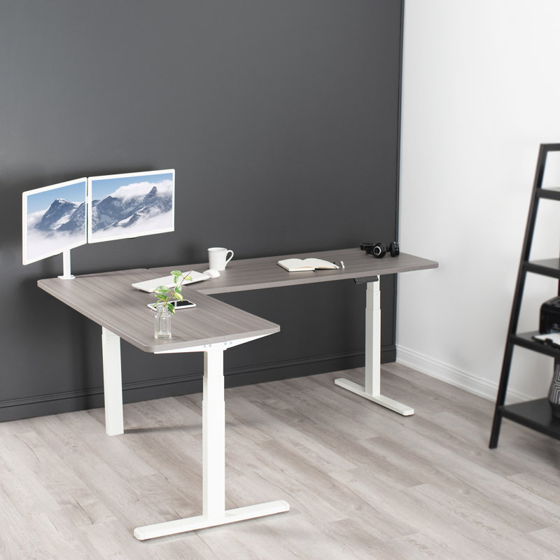 Bureau en coin électrique 83 "x 60", Gris foncé / Blanc