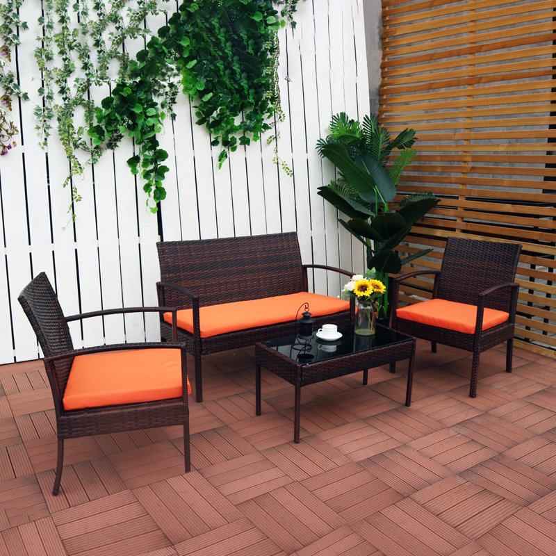 353 - Person Patio Conversation Set with Cushions, Orange