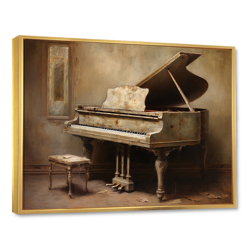 Piano Pianos Past - Piano Wall Art Living Room, Cadre flottant doré, 16" H x 32" W