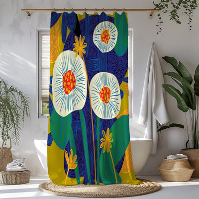 Bold Blue Floral Shower Curtain